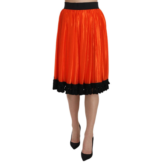 Orange High Waist Knee Length Skirt - coffeewithmee2