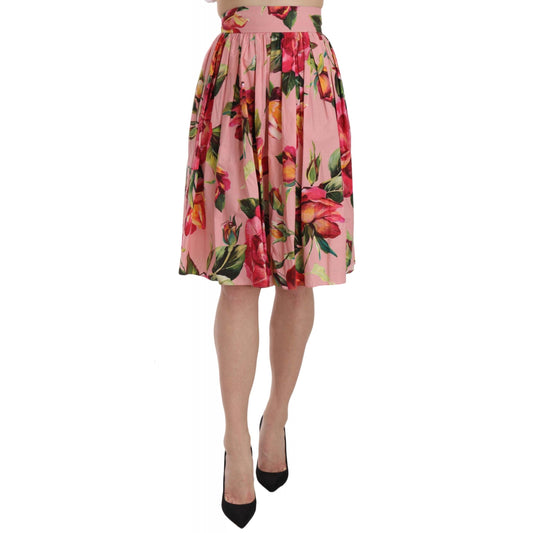 Pink Rose Print Flare Cotton Skirt - coffeewithmee2
