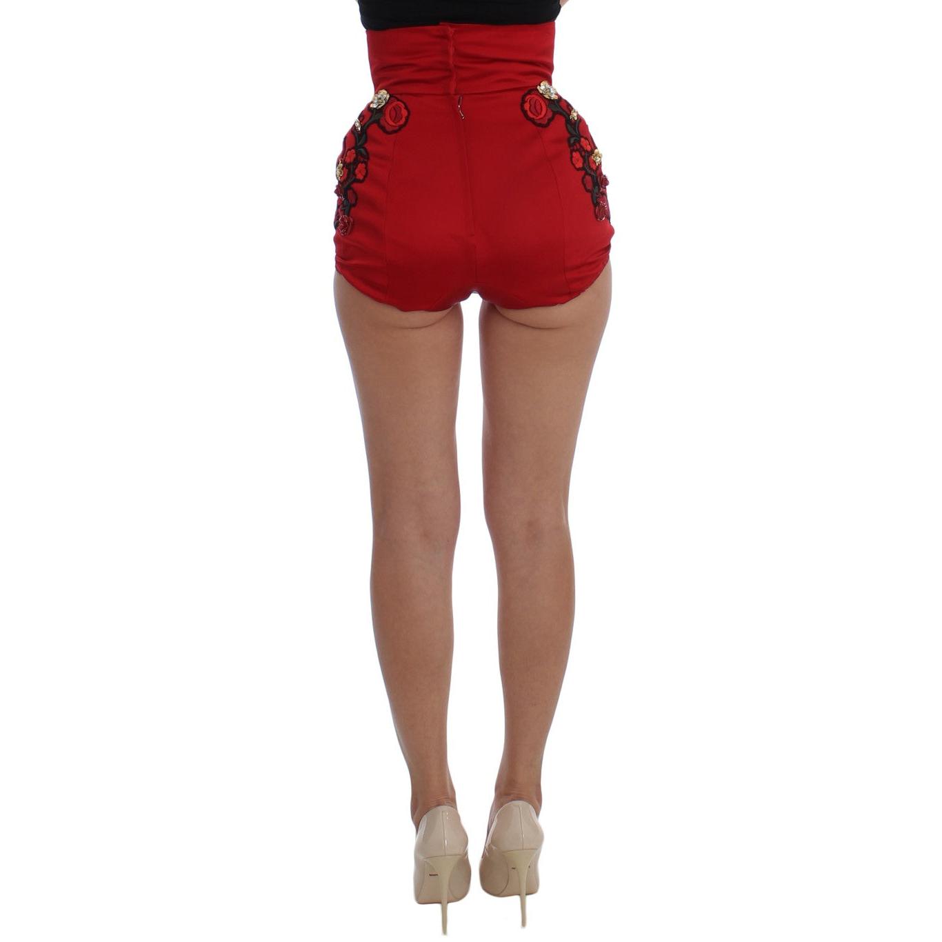 Red Silk Crystal Roses Shorts - coffeewithmee2