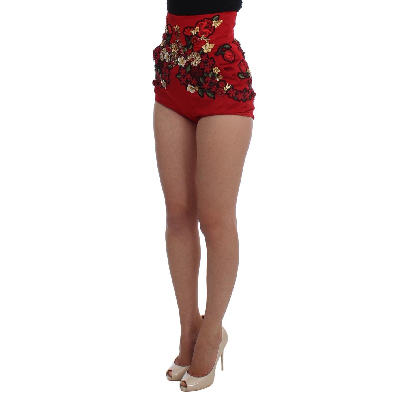 Red Silk Crystal Roses Shorts - coffeewithmee2