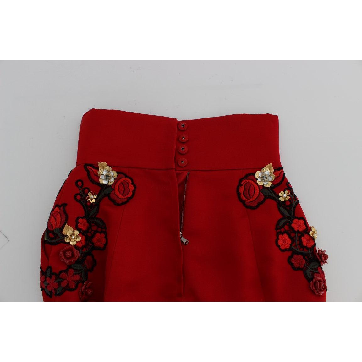 Red Silk Crystal Roses Shorts - coffeewithmee2