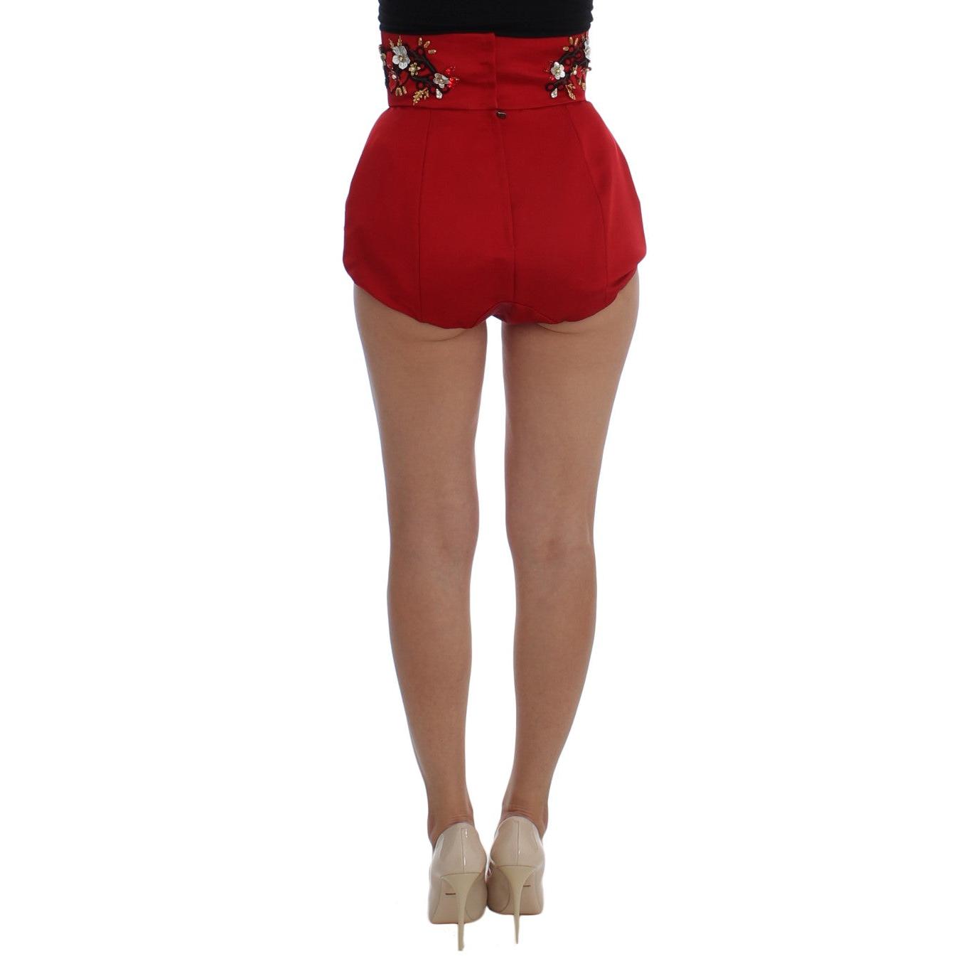 Red Silk Crystal Roses Shorts - coffeewithmee2