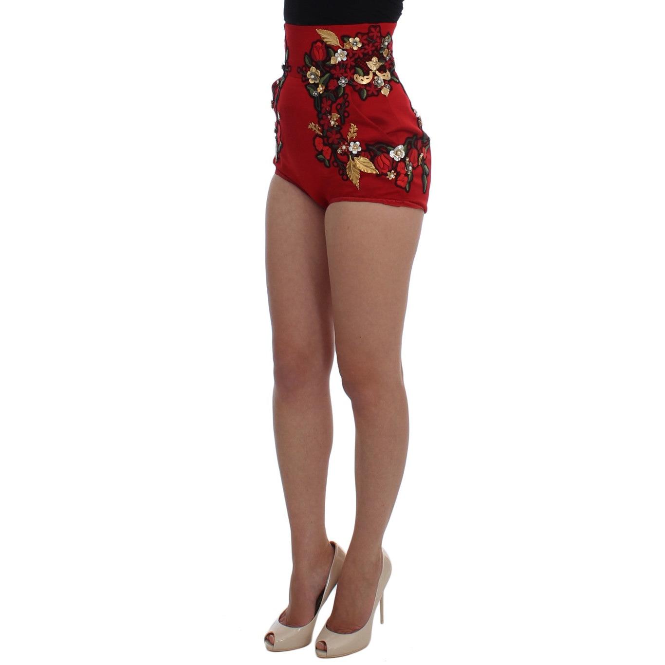 Red Silk Pearls Roses Shorts - coffeewithmee2