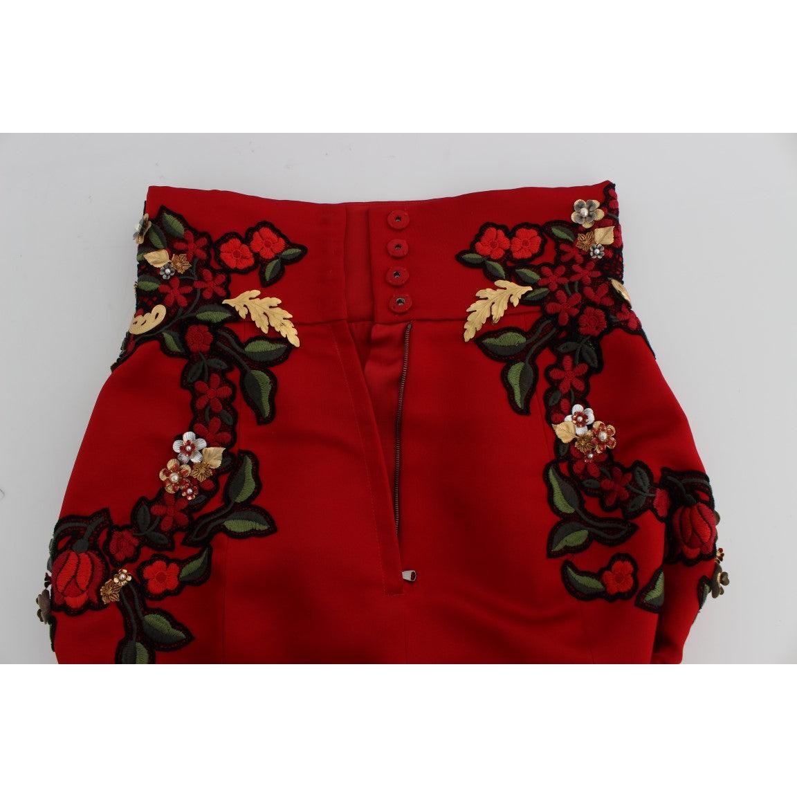 Red Silk Pearls Roses Shorts - coffeewithmee2