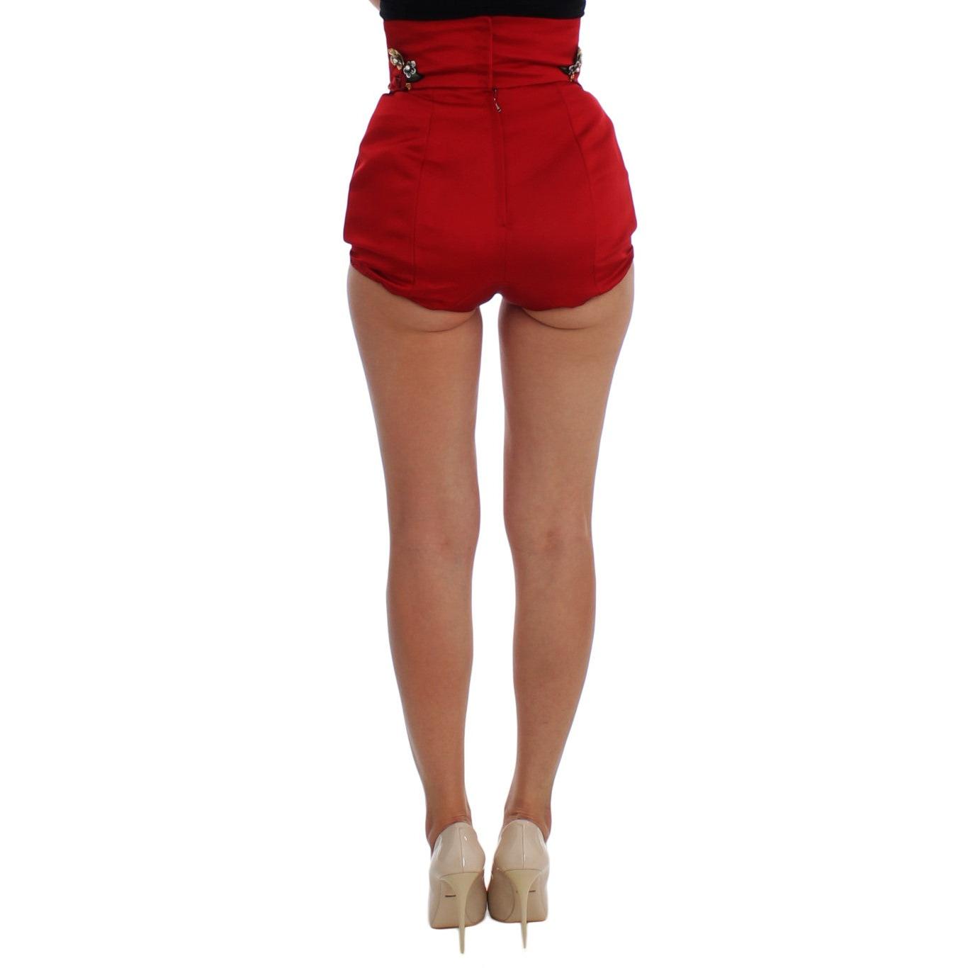Red Silk Crystal Roses Shorts - coffeewithmee2