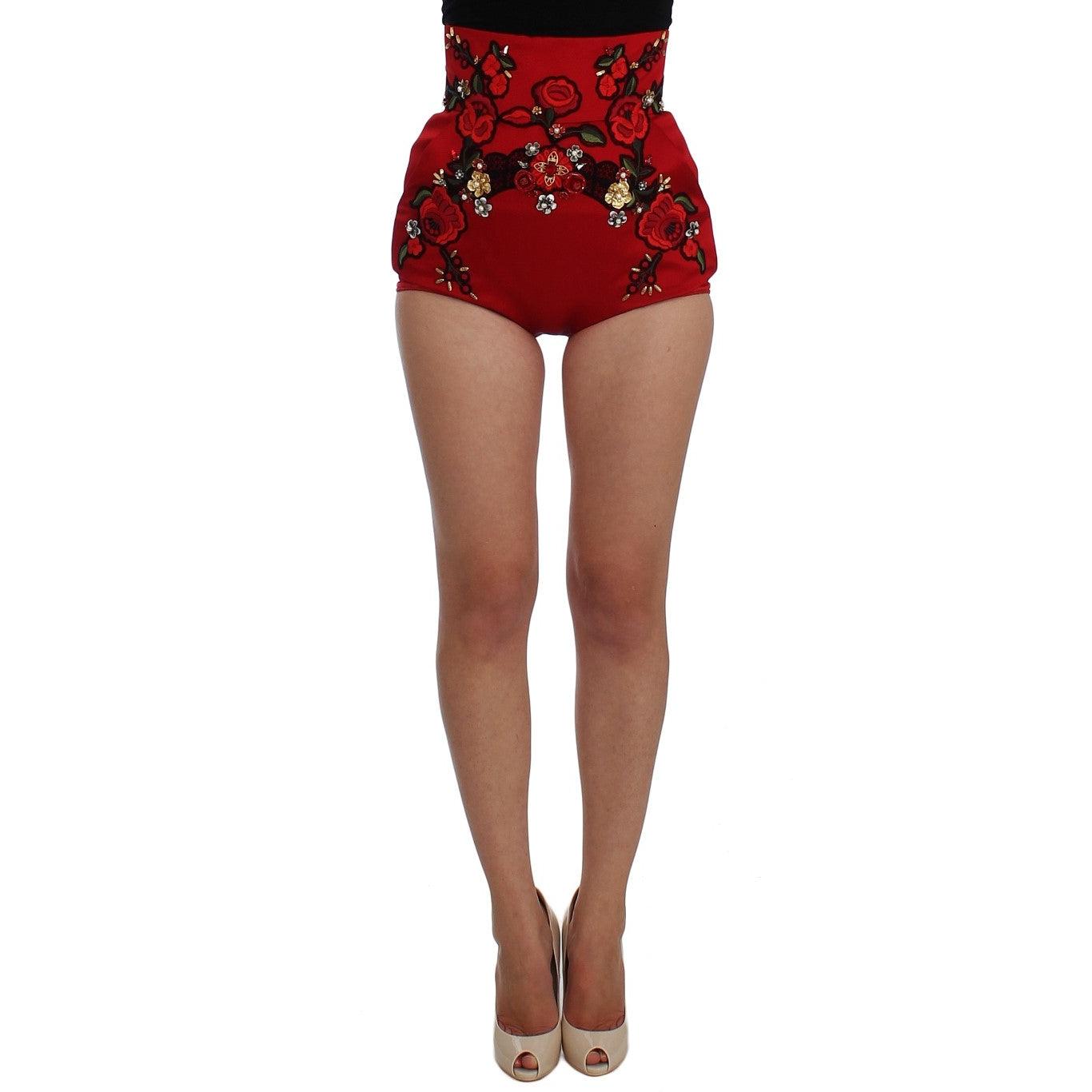 Red Silk Crystal Roses Shorts - coffeewithmee2