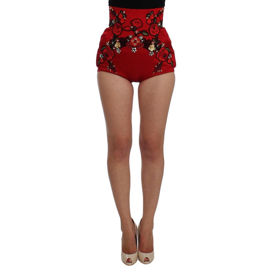 Red Silk Crystal Roses Shorts - coffeewithmee2