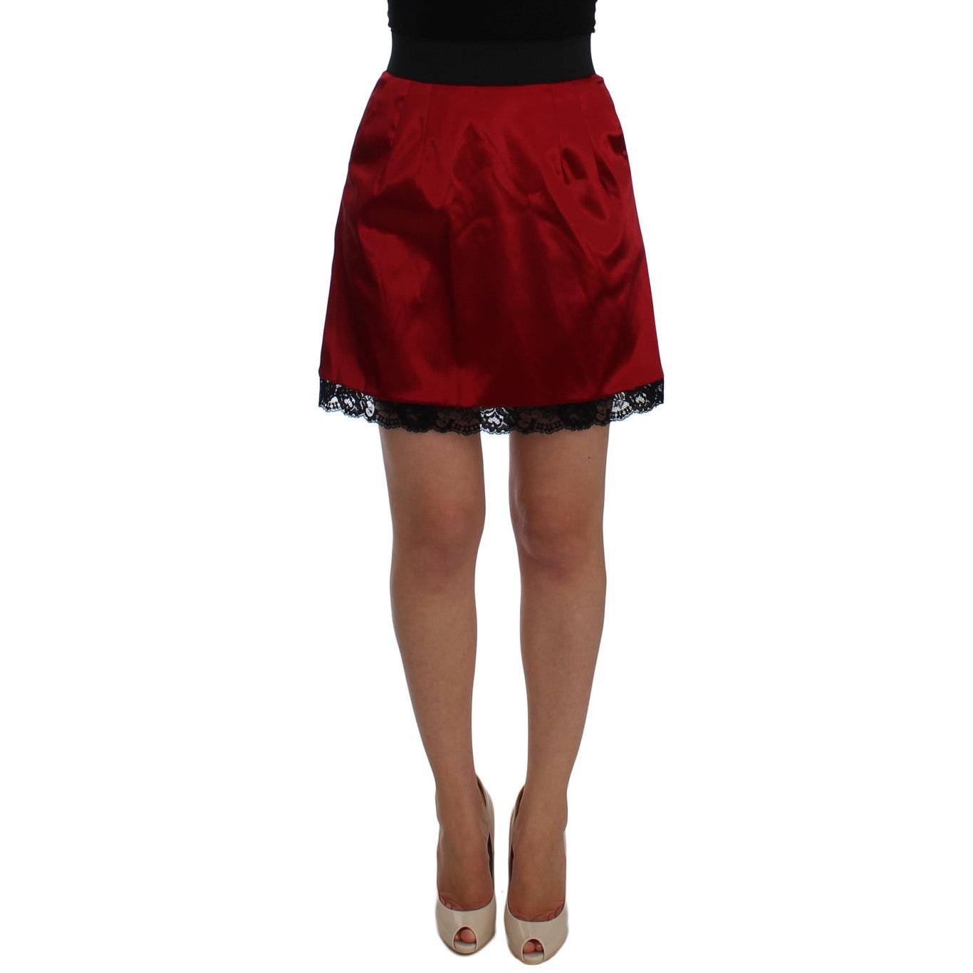 Red Black Lace A-Line Above Knee Skirt - coffeewithmee2