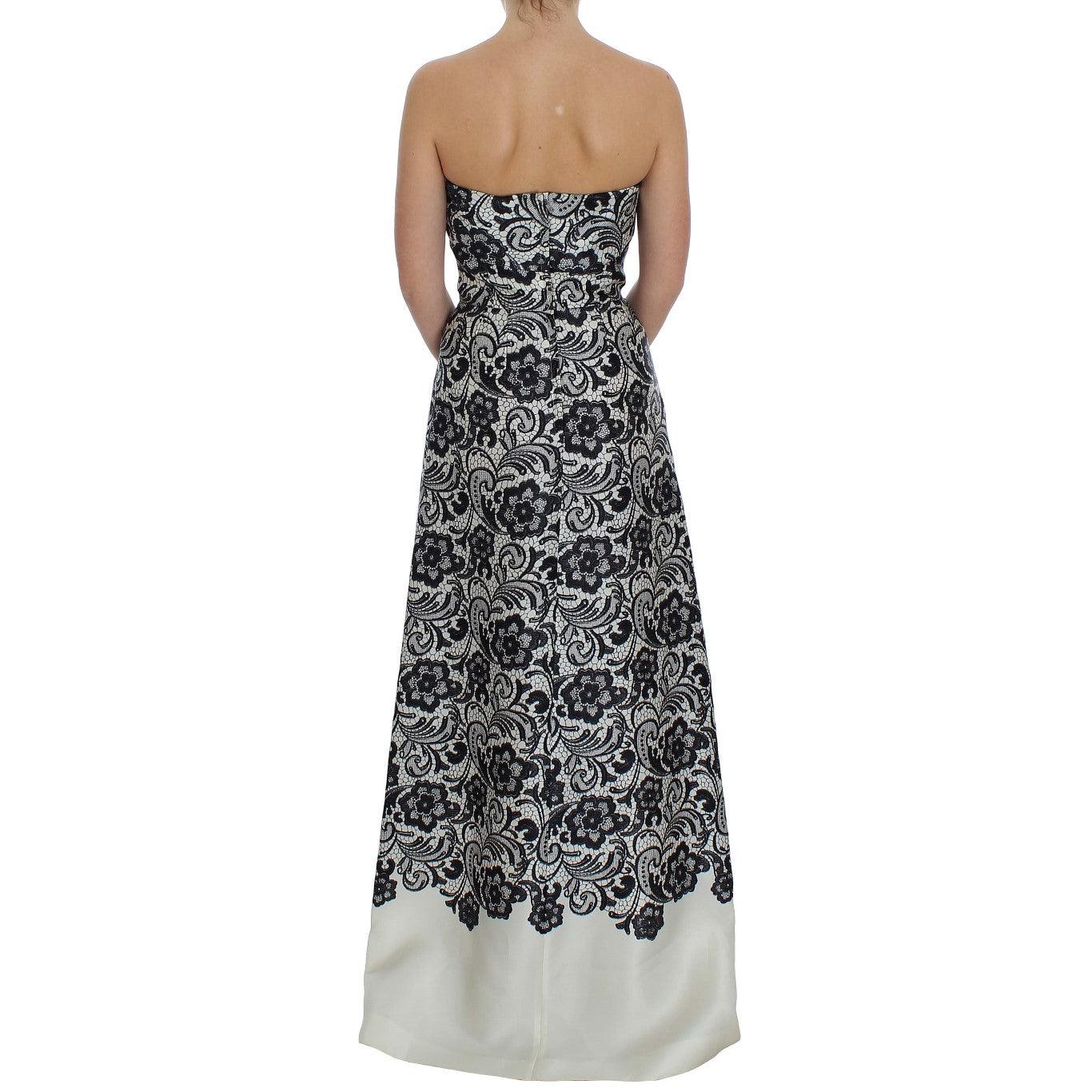 White Floral Lace Silk Corset Maxi Dress - coffeewithmee2