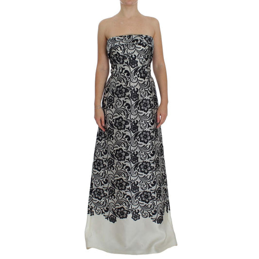 White Floral Lace Silk Corset Maxi Dress - coffeewithmee2