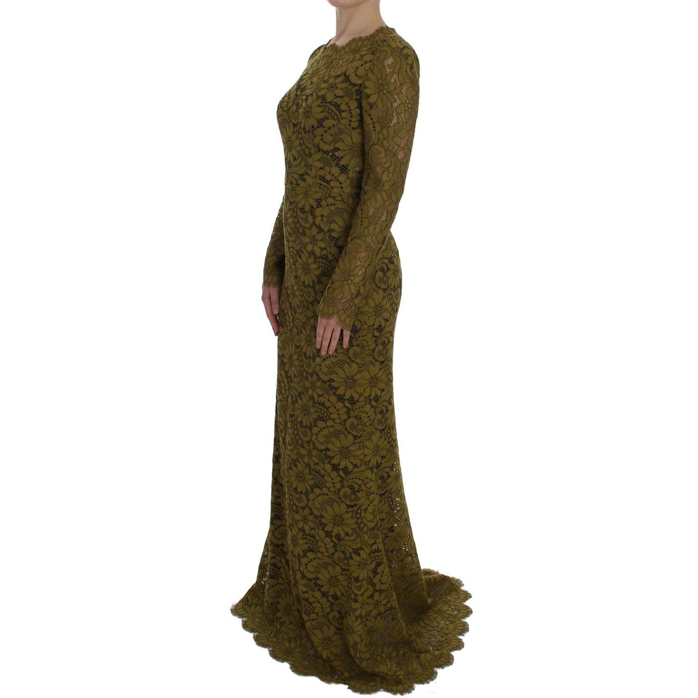 Olive Green Floral Lace Ricamo Maxi Dress - coffeewithmee2