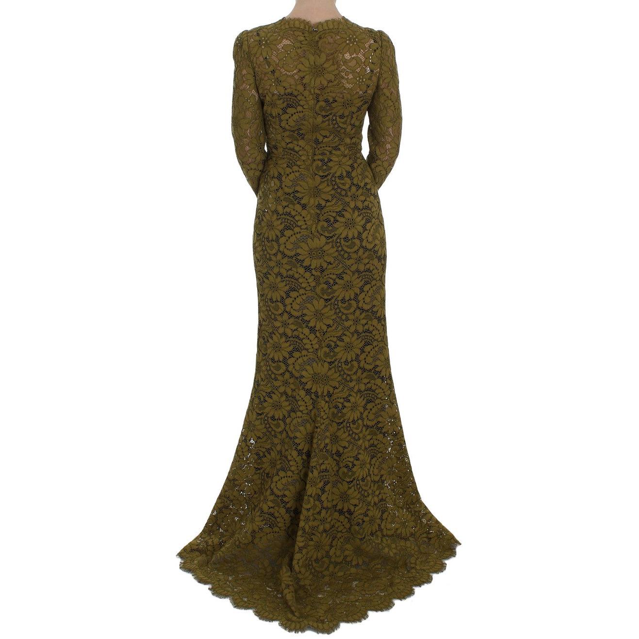 Olive Green Floral Lace Ricamo Maxi Dress - coffeewithmee2