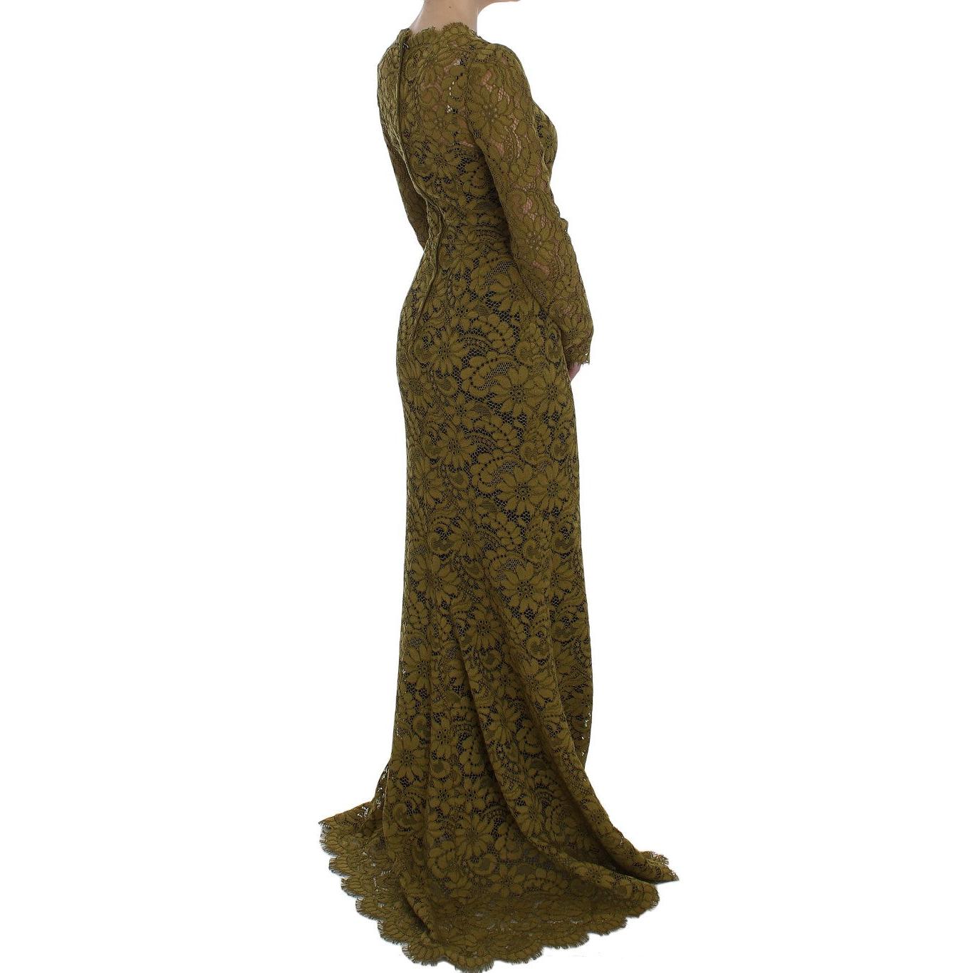 Olive Green Floral Lace Ricamo Maxi Dress - coffeewithmee2
