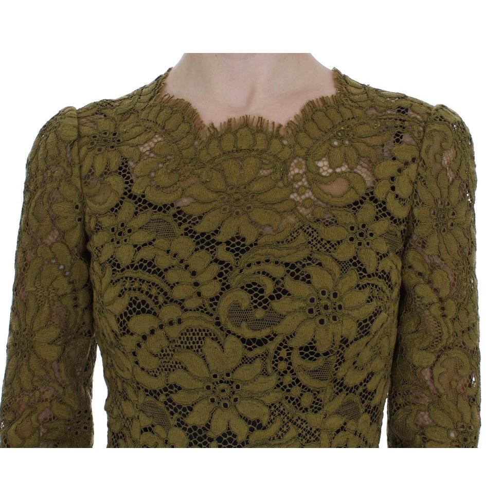 Olive Green Floral Lace Ricamo Maxi Dress - coffeewithmee2