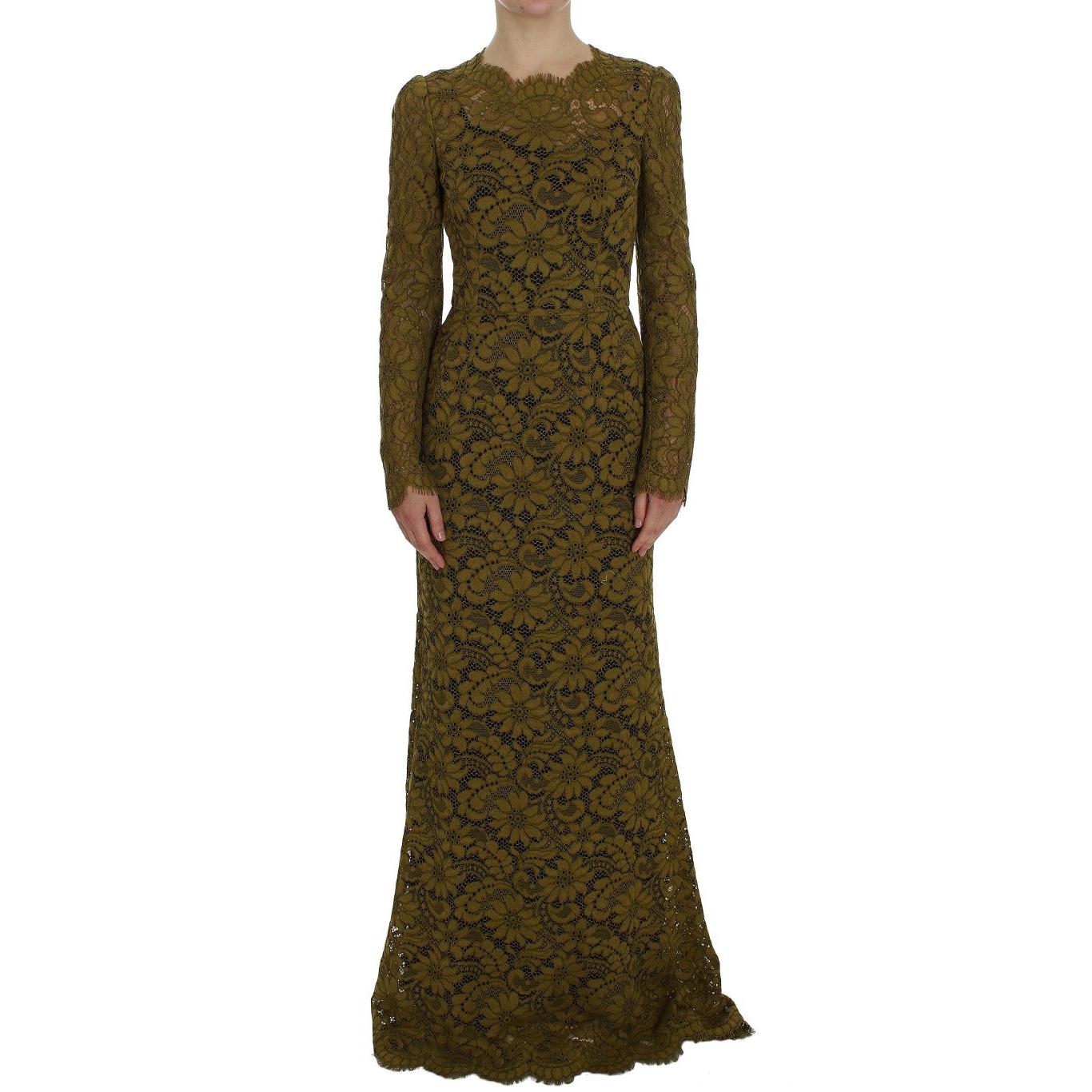 Olive Green Floral Lace Ricamo Maxi Dress - coffeewithmee2