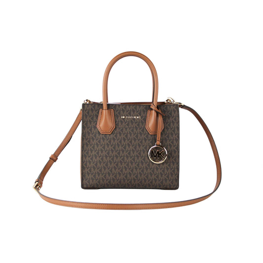 Mercer Medium Leather Messenger Crossbody Handbag (Brown Signature) - coffeewithmee2