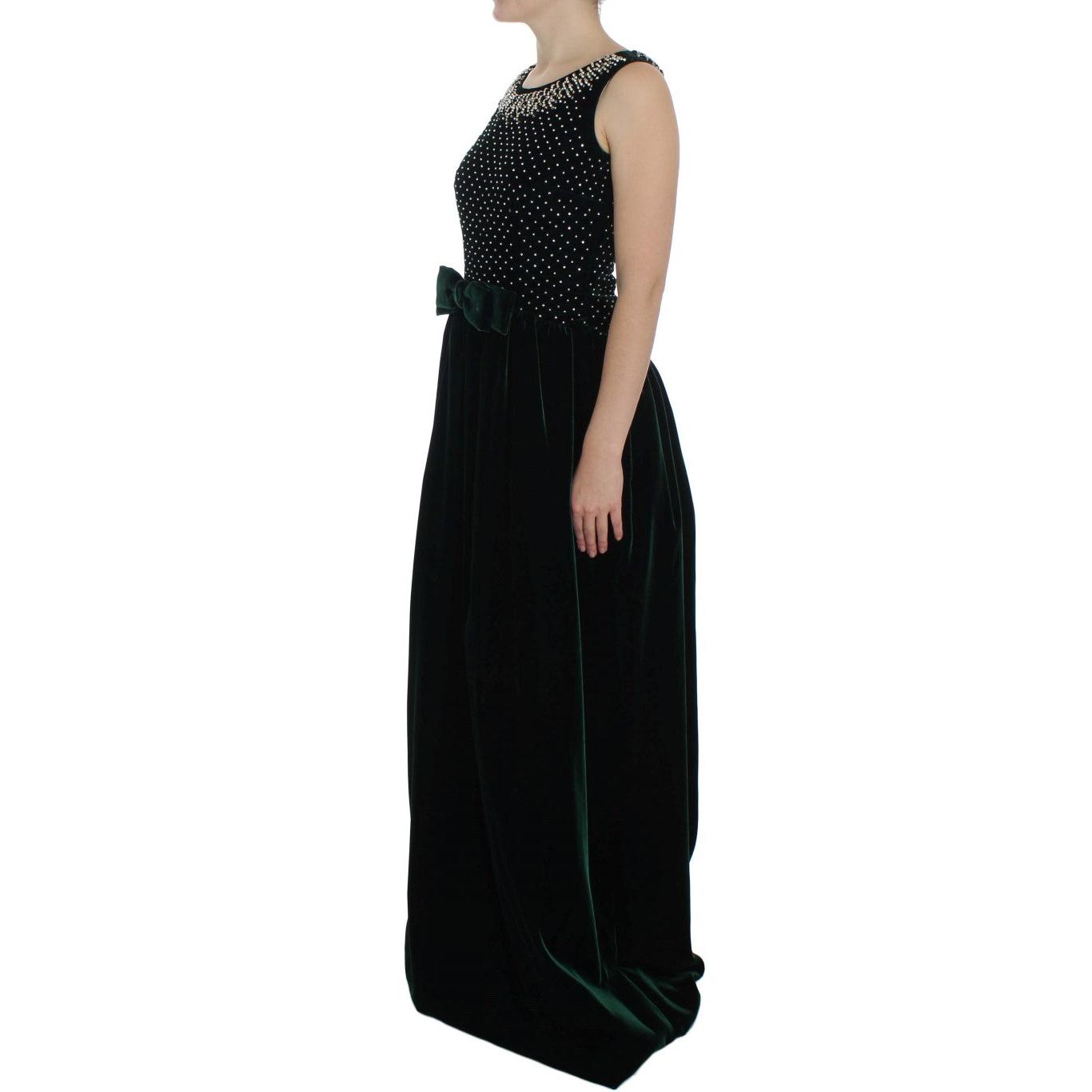 Green Velvet Crystal Long Maxi Dress - coffeewithmee2