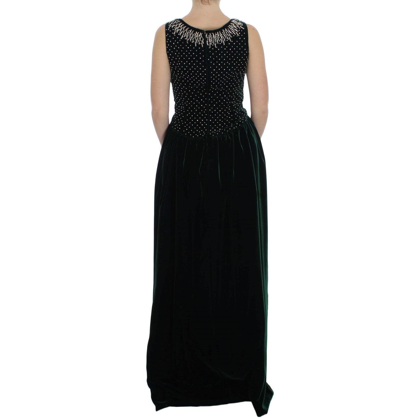 Green Velvet Crystal Long Maxi Dress - coffeewithmee2