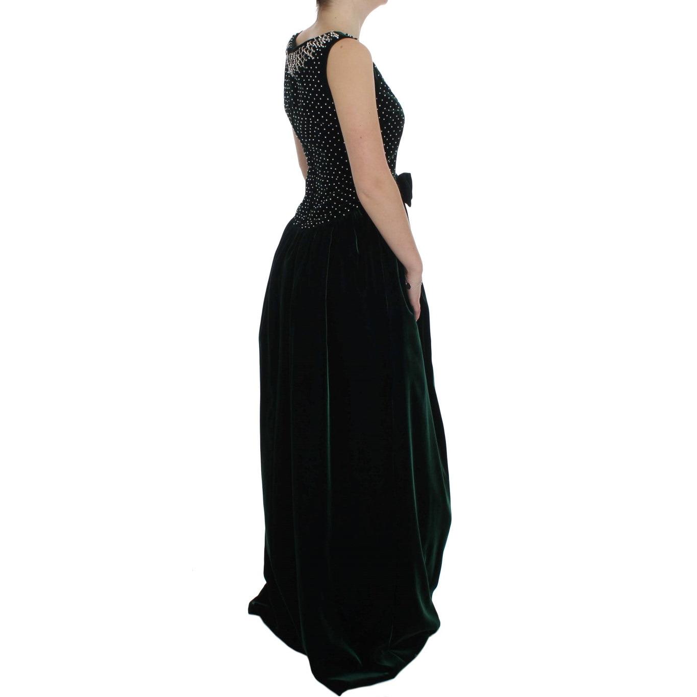 Green Velvet Crystal Long Maxi Dress - coffeewithmee2