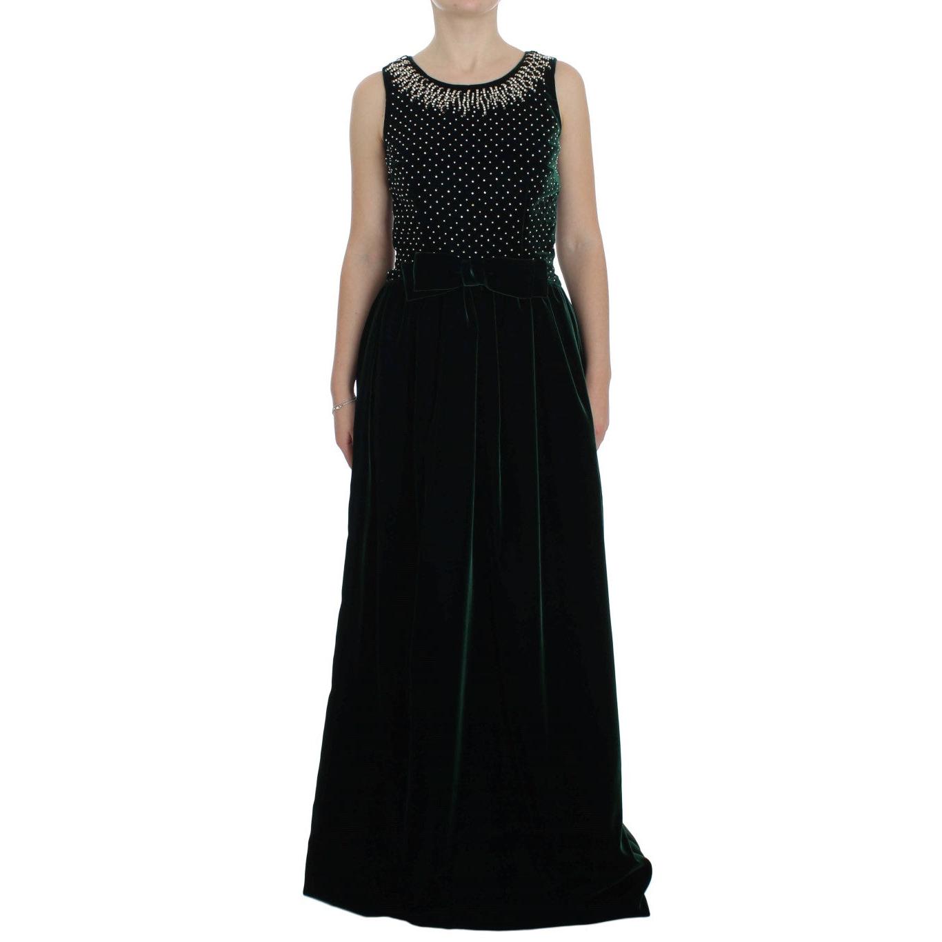 Green Velvet Crystal Long Maxi Dress - coffeewithmee2