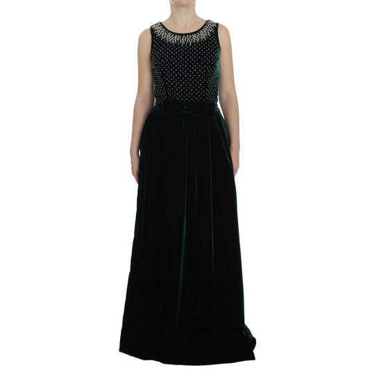 Green Velvet Crystal Long Maxi Dress - coffeewithmee2