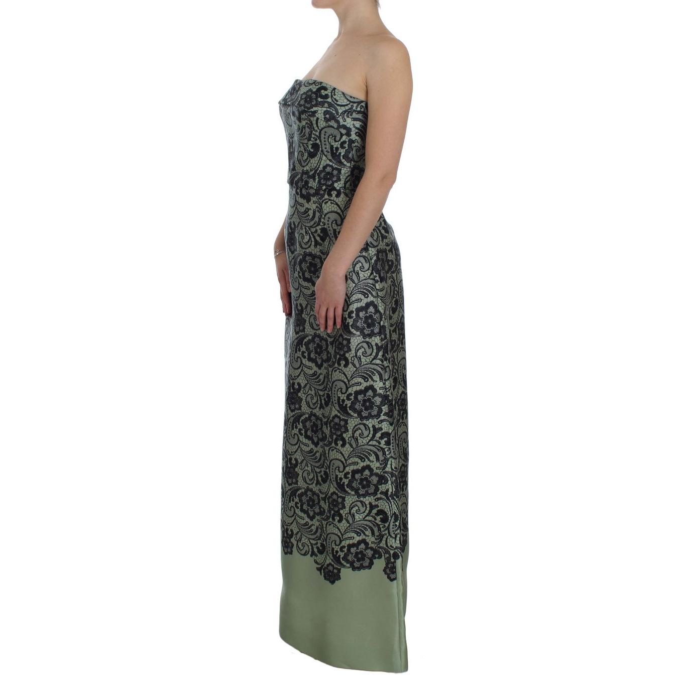Green Floral Lace Silk Corset Maxi Dress - coffeewithmee2