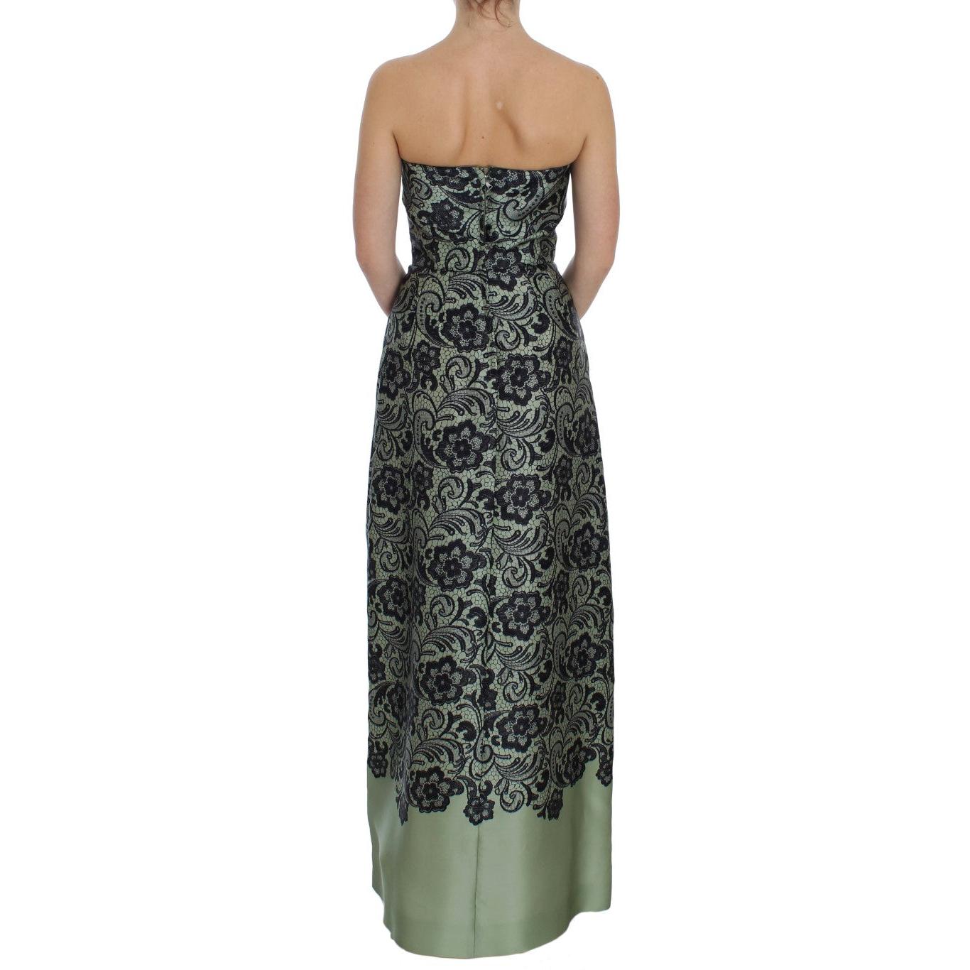 Green Floral Lace Silk Corset Maxi Dress - coffeewithmee2