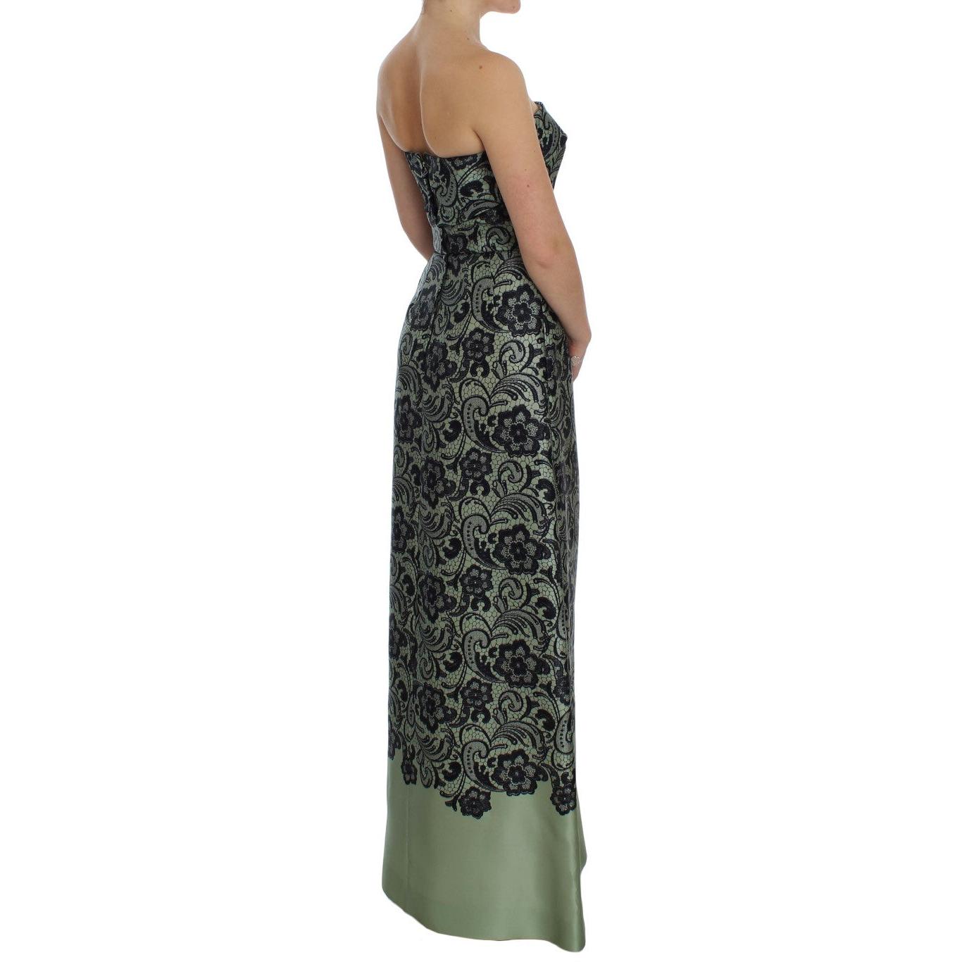 Green Floral Lace Silk Corset Maxi Dress - coffeewithmee2