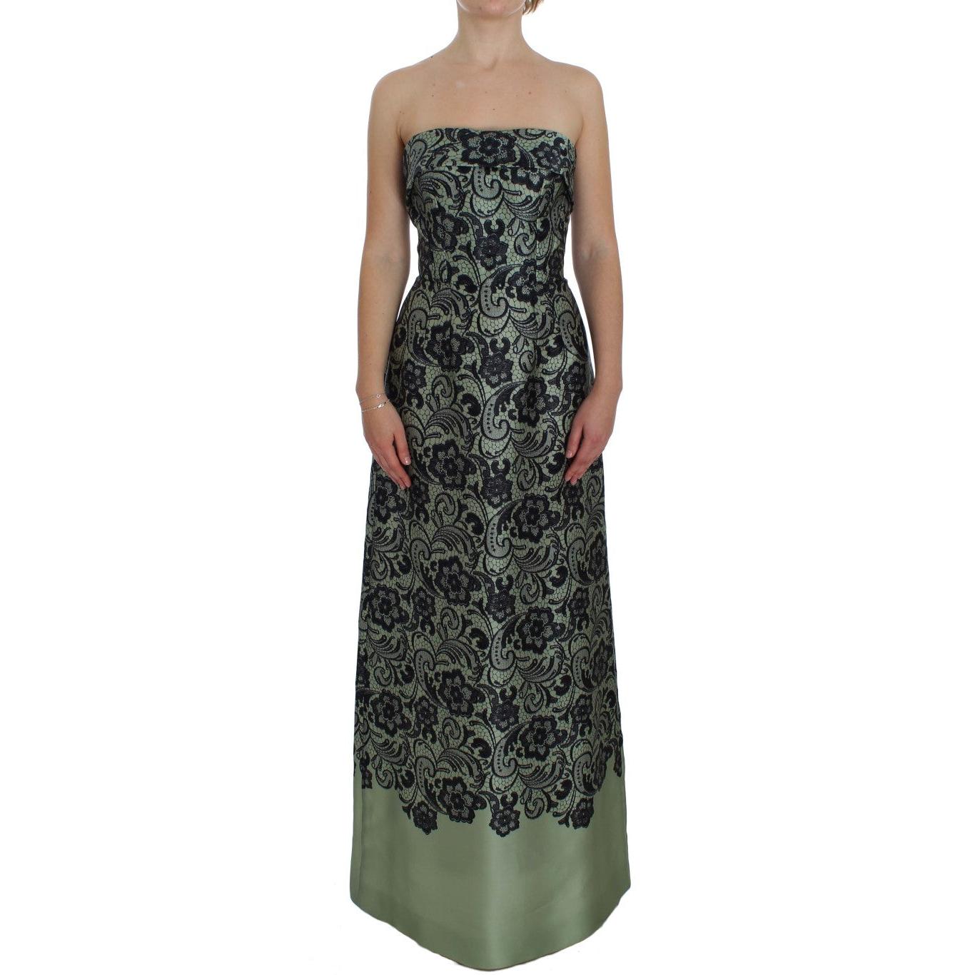 Green Floral Lace Silk Corset Maxi Dress - coffeewithmee2