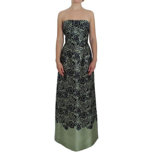 Green Floral Lace Silk Corset Maxi Dress - coffeewithmee2