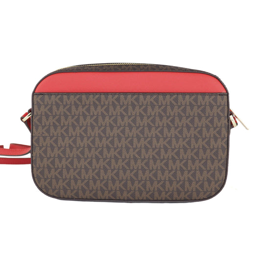 Jet Set Item Large East West Signature Leather Zip Chain Crossbody Handbag (Brown PVC/Flame) - coffeewithmee2