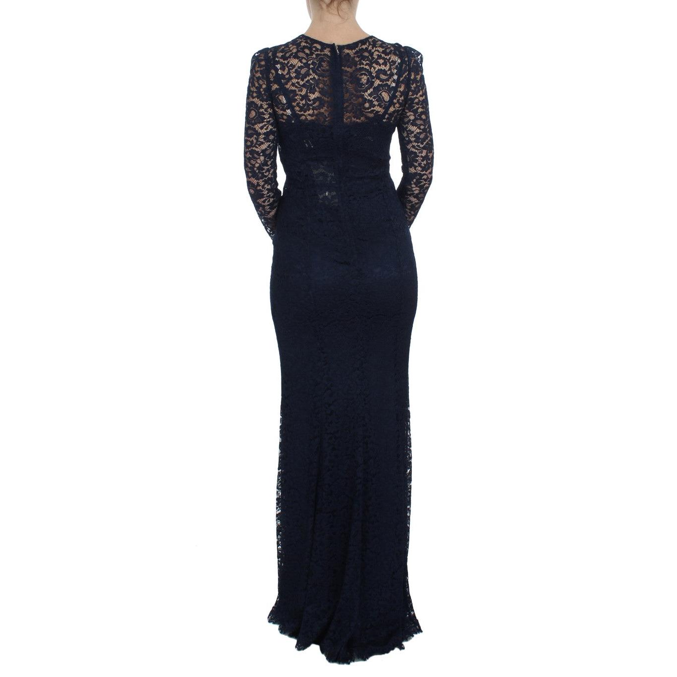 Blue Floral Lace Long Sleeve Sheath Dress - coffeewithmee2