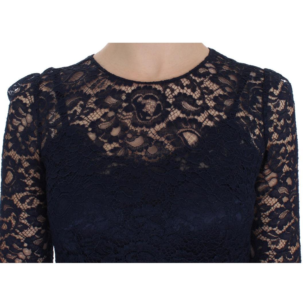 Blue Floral Lace Long Sleeve Sheath Dress - coffeewithmee2