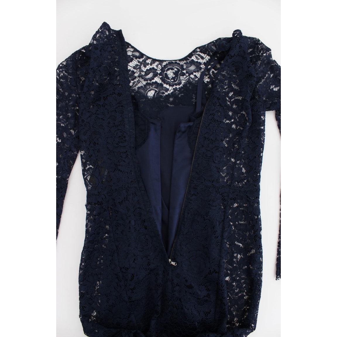 Blue Floral Lace Long Sleeve Sheath Dress - coffeewithmee2