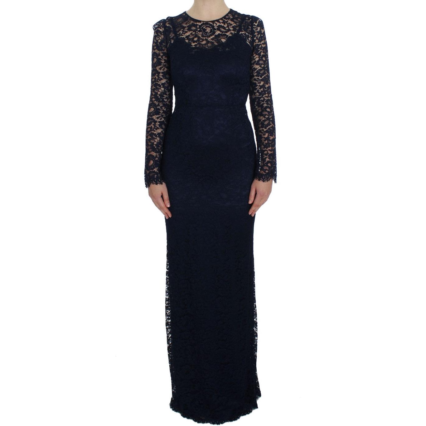 Blue Floral Lace Long Sleeve Sheath Dress - coffeewithmee2