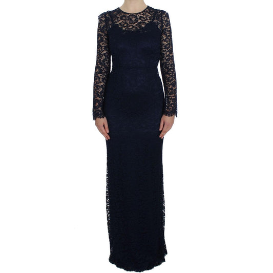 Blue Floral Lace Long Sleeve Sheath Dress - coffeewithmee2