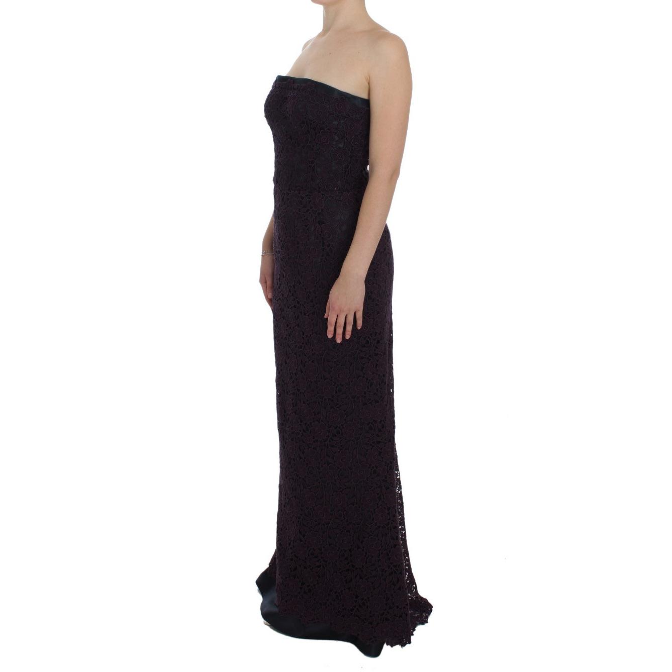 Purple Floral Ricamo Long Sheath Dress - coffeewithmee2