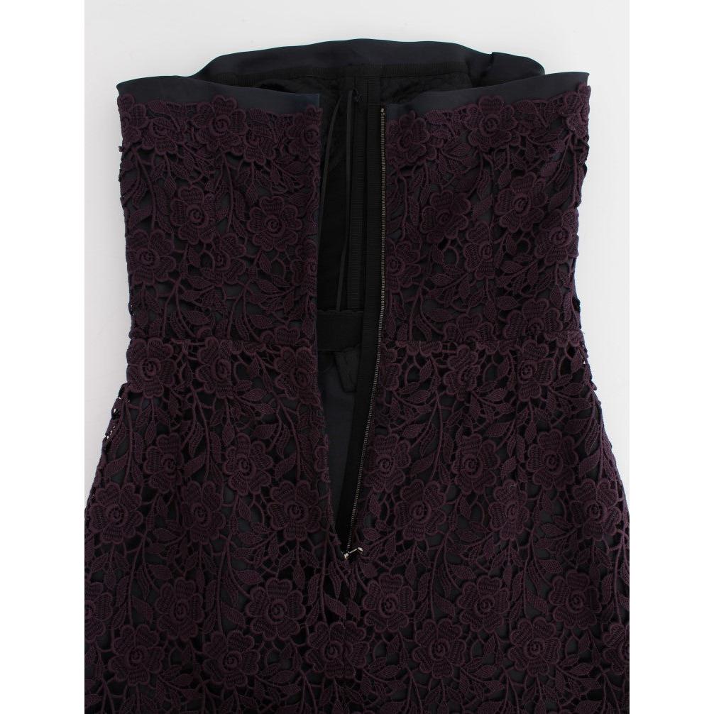 Purple Floral Ricamo Long Sheath Dress - coffeewithmee2