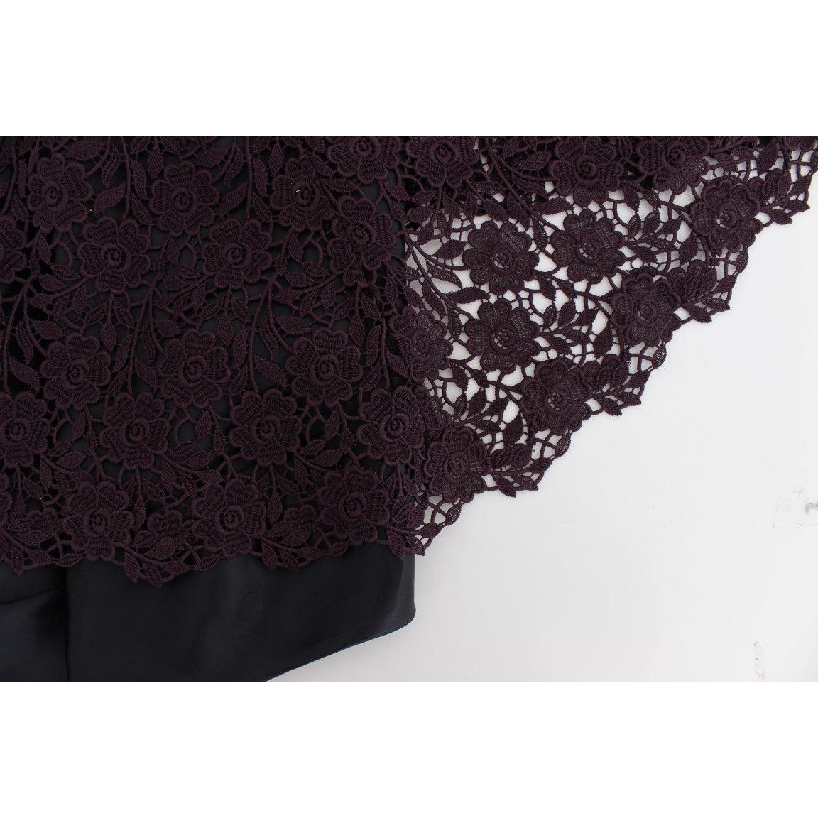 Purple Floral Ricamo Long Sheath Dress - coffeewithmee2