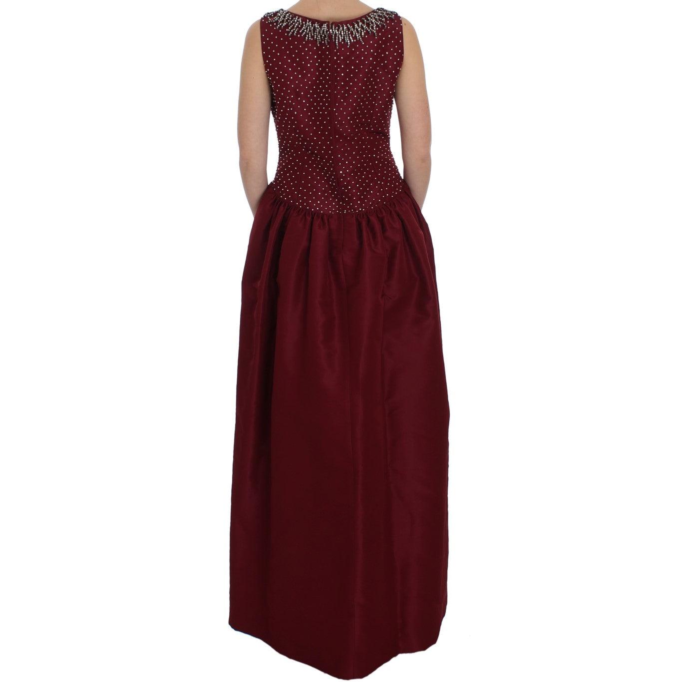 Bordeaux Crystal Ball Gown Full Dress - coffeewithmee2