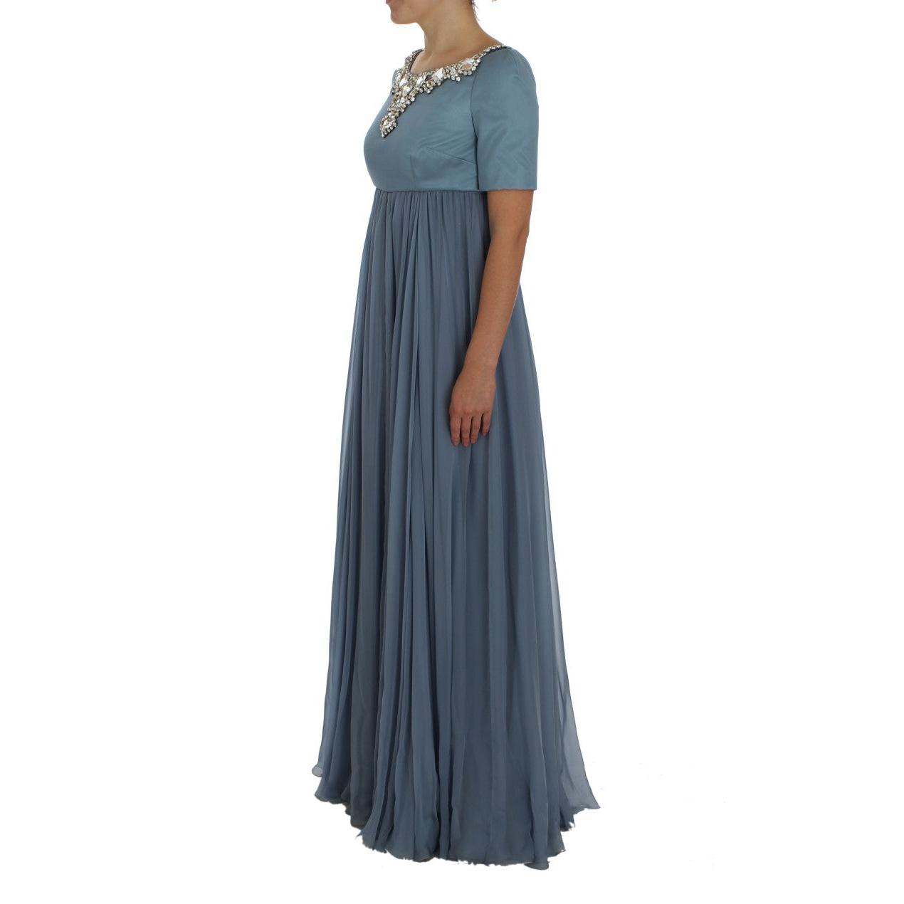 Blue Silk Crystal Sheath Gown Ball Dress - coffeewithmee2