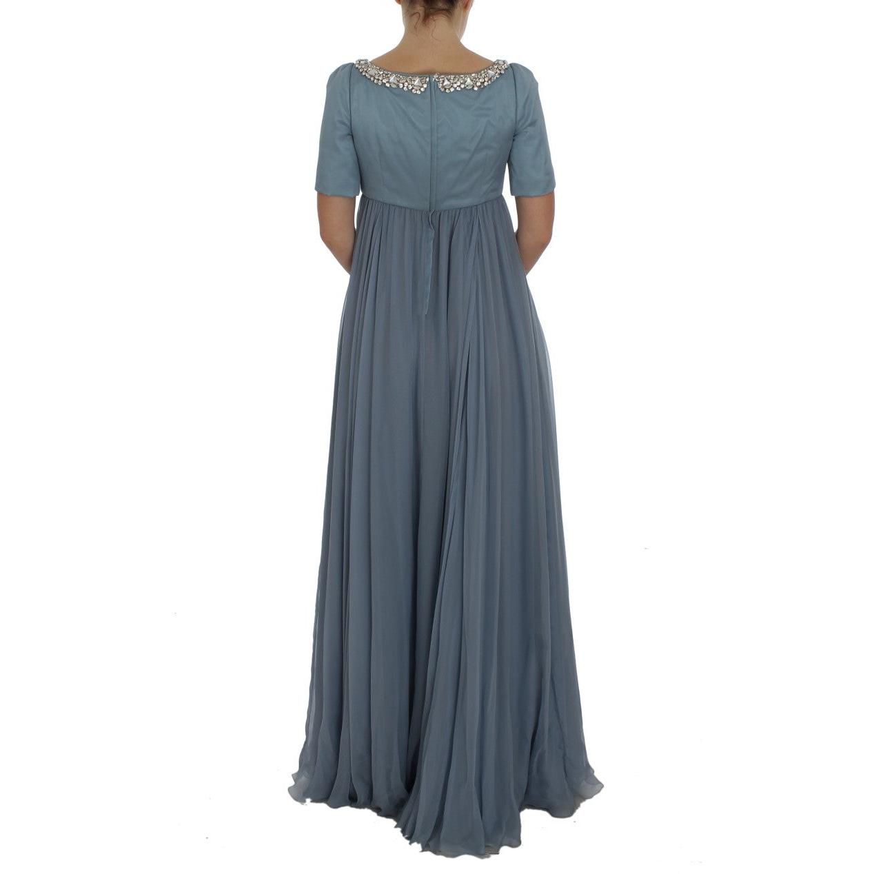 Blue Silk Crystal Sheath Gown Ball Dress - coffeewithmee2