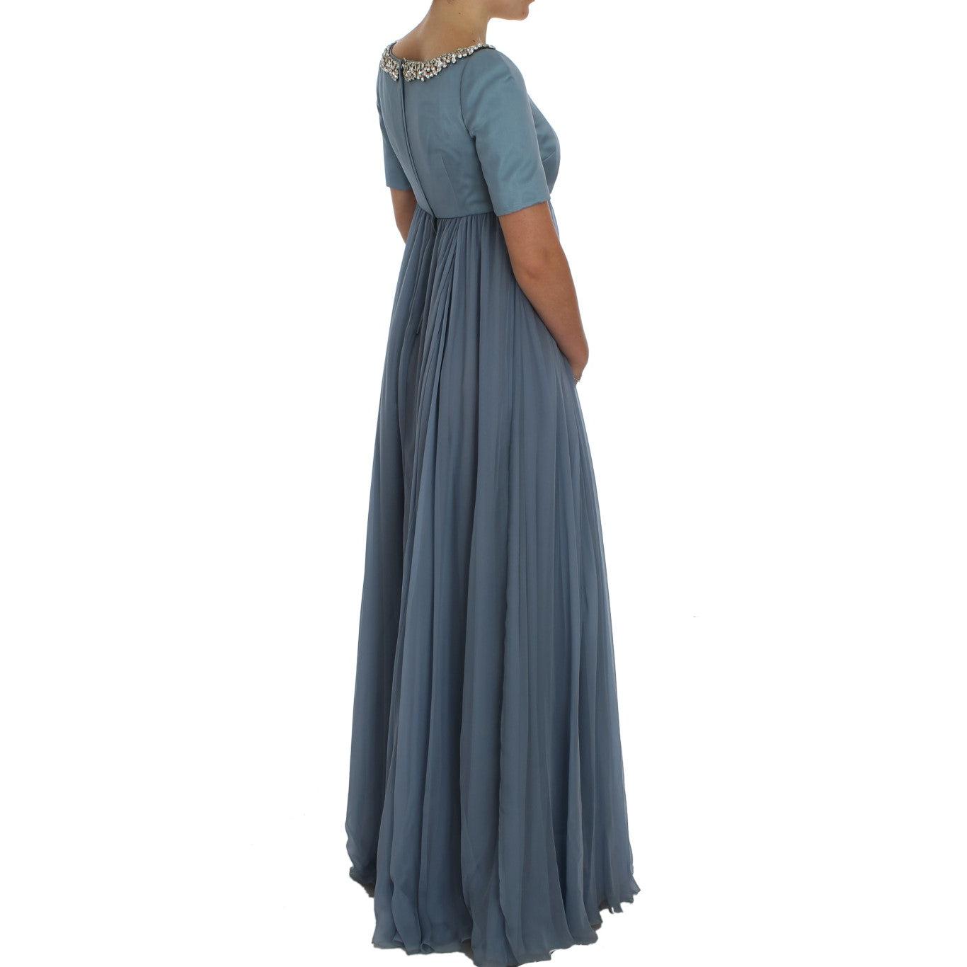 Blue Silk Crystal Sheath Gown Ball Dress - coffeewithmee2