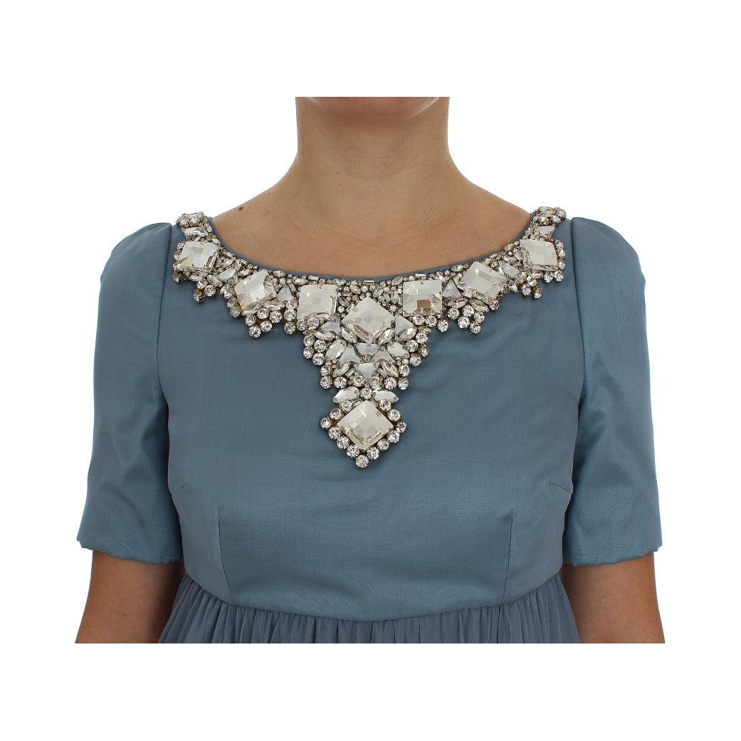 Blue Silk Crystal Sheath Gown Ball Dress - coffeewithmee2