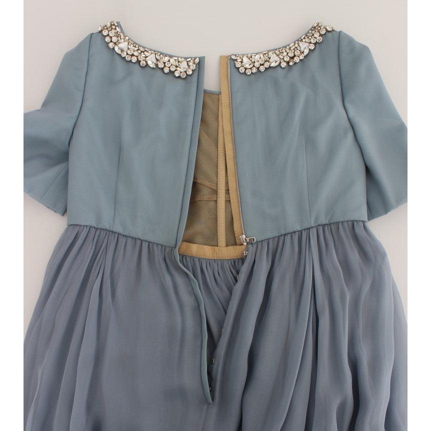 Blue Silk Crystal Sheath Gown Ball Dress - coffeewithmee2