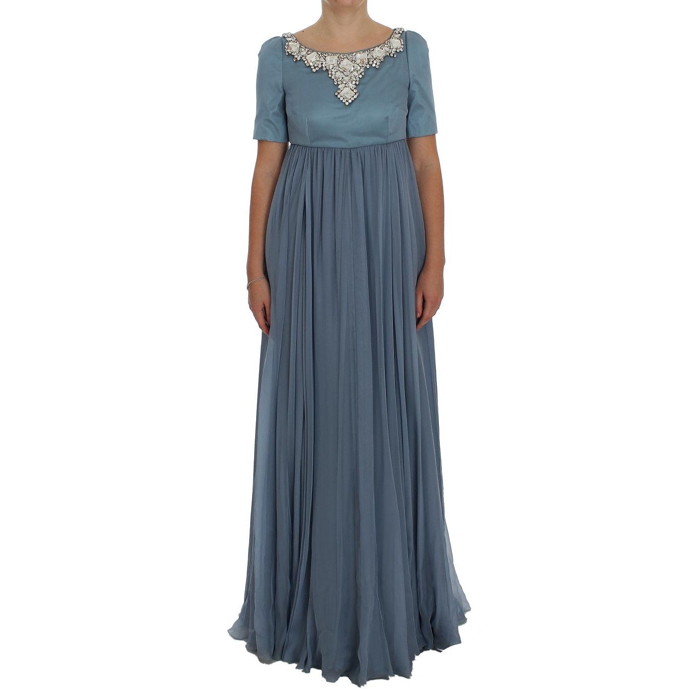 Blue Silk Crystal Sheath Gown Ball Dress - coffeewithmee2