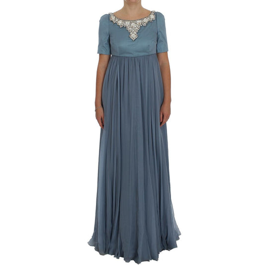 Blue Silk Crystal Sheath Gown Ball Dress - coffeewithmee2