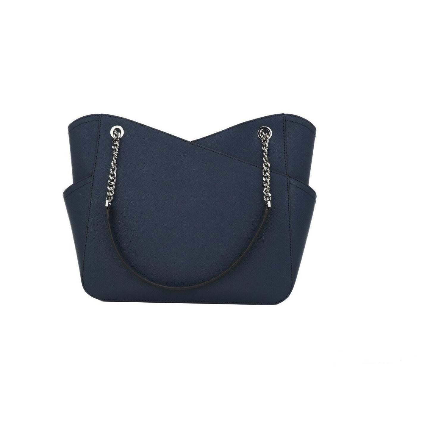 Jet Set Leather Large X Cross Chain Shoulder Tote Bag (Navy Solid/Silver) - coffeewithmee2