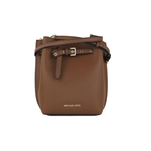 Emilia Small Pebbled Leather Bucket Bag Messenger Handbag (Luggage) - coffeewithmee2