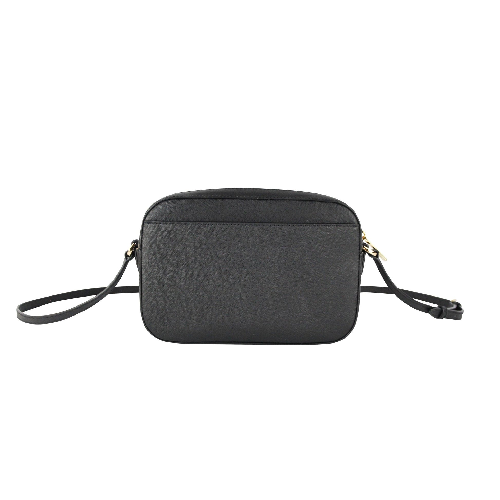 Jet Set Item Large East West Saffiano Leather Zip Chain Crossbody Handbag (Black Solid/Gold) - coffeewithmee2